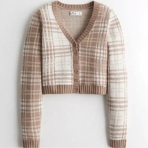 COPY - Hollister- White and Brown Plaid Cardigan Size: W Large